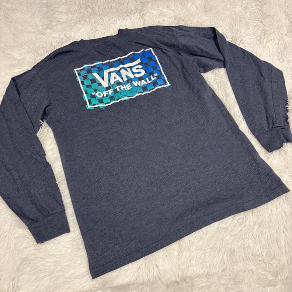 Vans Long Sleeve T Shirt Print Box Back Checkerboard Graphic Blue Mens Size M - Picture 6 of 8